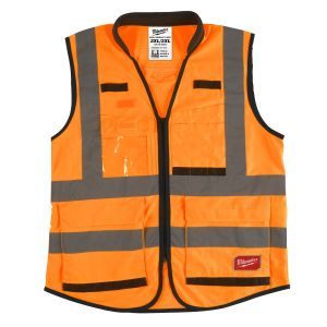 Светлоотразителна жилетка Milwaukee Premium Hi-Visibility с 15 джоба, оранжева, размер 2XL/3XL, клас 2, 4932471900