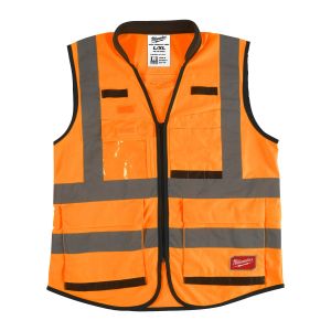 Светлоотразителна жилетка Milwaukee Premium Hi-Visibility с 15 джоба, оранжева, размер L/XL, клас 2, 4932471899
