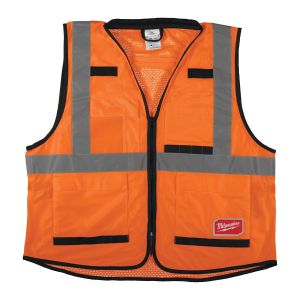 Светлоотразителна жилетка Milwaukee Premium Hi-Visibility с 15 джоба, оранжева, размер S/M, клас 2, 4932471898