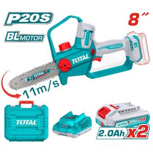 Акумулаторен безчетков верижен трион TOTAL INDUSTRIAl TGSLI20882E  ,  20 V, 20 см, 2 x 2 Ah
