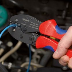 Knipex Клещи кербовъчни за неизолирани плоски кабелни обувки с изолация 220 мм /PreciForce/