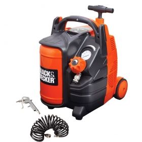 Компресор Black&Decker, BD195/6-MY-T с електродвигател, безмаслен, 8 bar, 1.50 к.с., 5 л, 180 л/мин, с пистолет и маркуч 