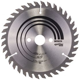 Циркулярен диск Bosch метален HM за рязане на дърво  150x20x2.4 мм, 36 z, Optiline Wood
