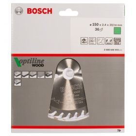 Циркулярен диск Bosch метален HM за рязане на дърво  150x20x2.4 мм, 36 z, Optiline Wood
