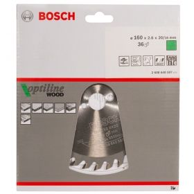 Циркулярен диск Bosch метален HM за рязане на дърво  160x20x2.6 мм, 36 z, Optiline Wood
