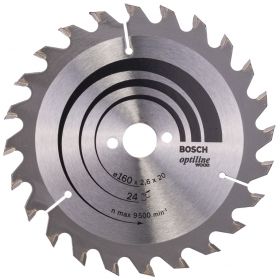 Циркулярен диск Bosch метален HM за рязане на дърво  160x20x2.6 мм, 24 z, Optiline Wood