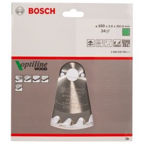 Циркулярен диск Bosch метален HM за рязане на дърво  160x20x2.6 мм, 24 z, Optiline Wood