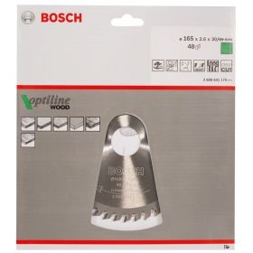 Циркулярен диск Bosch метален HM за рязане на дърво 165x30x2.6 мм, 48 z, Optiline Wood
