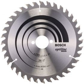 Циркулярен диск Bosch метален HM за рязане на дърво 190x30x2.6 мм, 36 z, Optiline Wood