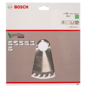 Циркулярен диск Bosch метален HM за рязане на дърво 190x30x2.6 мм, 36 z, Optiline Wood