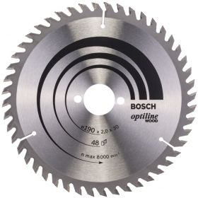 Циркулярен диск Bosch метален HM за рязане на дърво 190x30x2 мм, 48 z, Optiline Wood
