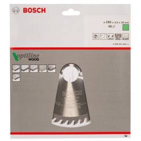 Циркулярен диск Bosch метален HM за рязане на дърво 190x30x2 мм, 48 z, Optiline Wood