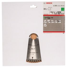Циркулярен диск Bosch метален HM за рязане на дърво 250x30x3.2 мм, 80 z, Optiline Wood