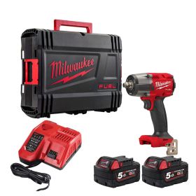Гайковерт акумулаторен Milwaukee M18 FMTIW2F12-502X с 2 батерии и зарядно, 18 V, 5 Ah, 881 Nm,, 1/2" 