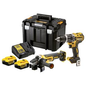 Комплект DeWALT DCK2020P2T акумулаторни инструменти с 2 батерии и зарядно, DCD791, DCG405, 18 V, 5 Ah