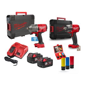 Комплект Milwaukee акумулаторни инструменти 18 V M18 ONEFHIWF12-0X, M18 FMTIW2F12-0X, 2x5.0 Ah + Ударни вложки 4932451568 