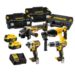 Комплект DeWALT акумулаторни инструменти 18 V, DCG405, DCH133, DCF887, DCD796, 2x5.0 Ah