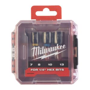 Накрайници Milwaukee Shockwave 4932492445 вътрешен 6-стен магнитни HEX 7, HEX 8, HEX 10, HEX 13, 1/4", 65 мм, 4 бр.
