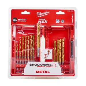 Свредло за метал Milwaukee Shockwave Red Hex HSS-TiN с 6-стенна опашка в к-кт 2-10 мм,19 бр.