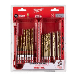 Свредло за метал HSS-TiN Milwaukee  4932493866 Shockwave Red Hex с 6-стенна опашка в к-кт 19 бр. 2-10 мм 