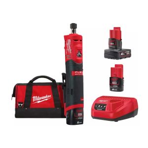Акумулаторен прав шлайф Milwaukee M12 FDGS-422B с батерия и зарядно, 12 V, 2.0/4.0 Ah, 6-8 мм, 24 500 об/мин