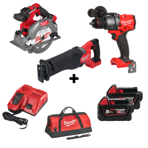 Комплект Milwaukee акумулаторни инструменти 18 V, M18 FPD3, M18 FCS552, M18 FSZ, 2x5.0 Ah, зарядно устройство + Сак XL 