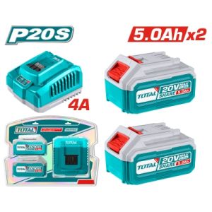 Комплект акумулаторни батерии и зарядно TOTAL Industrial TFBCPK2513E, 20 V, 5.0 Ah, 3 части