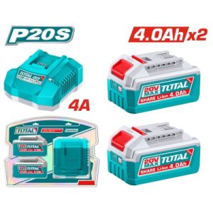 Комплект акумулаторни батерии и зарядно TOTAL Industrial TFBCPK2013E, 20 V, 4.0 Ah, 3 части