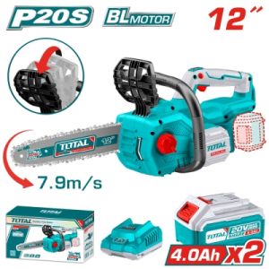 Акумулаторен верижен трион TOTAL Industrial TGSLI201286 с батерии и зарядно, 2 x 20 V, 4 Ah, 12"