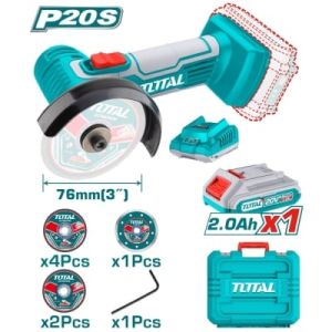Акумулаторен ъглошлайф TOTAL Industrial TAGLI76012 с батерия и зарядно, 20 V, 2 Ah, Ø 76 мм