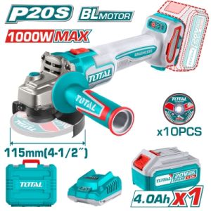 Акумулаторен безчетков ъглошлайф TOTAL Industrial TAGLI271531E с батерия и зарядно, 20 V, 4 Ah, Ø 115 мм