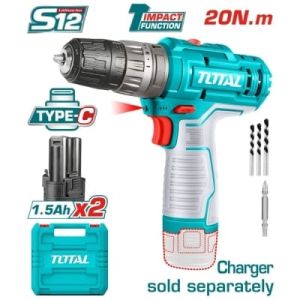 Акумулаторен ударен винтоверт TOTAL TIDLI12202E с батерии 12 V, 1.5 Ah, USB-C, 20 Nm