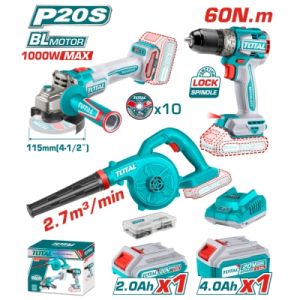 Комплект акумулаторни инструменти TOTAL Industrial TOSLI241192E с батерии и зарядно, 20 V, 2 Ah / 4 Ah