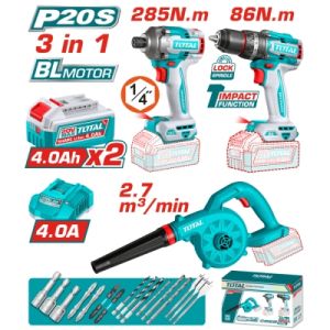 Комплект акумулаторни инструменти TOTAL Industrial TOSLI250883E с батерии и зарядно, 20 V, 4 Ah