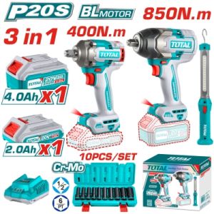 Комплект акумулаторни инструменти TOTAL Industrial TOSLI241195E с батерии и зарядно, 20 V, 2 Ah / 4 Ah