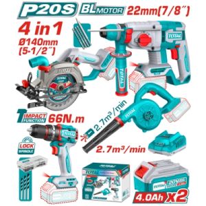 Комплект акумулаторни инструменти TOTAL TOSLI250695E с батерии и зарядно, 20 V, 4 Ah