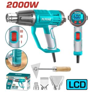 Пистолет за горещ въздух TOTAL Industrial TB20056, 2000 W, LCD, 50 - 600 °C, с аксесоари