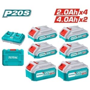Комплект акумулаторни батерии и зарядно TOTAL TOSLI230701E, 20 V, 2 Ah / 4 Ah, 6 броя