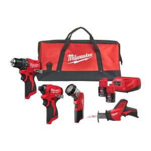 Комплект акумулаторни инструменти Milwaukee M12 BLPP4A-202B с батерия и зарядно, 12 V, 2.0 Ah, 4 инструмента